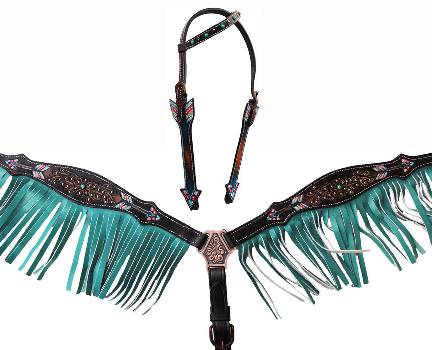 Pro Rider Western Leather Horse One Ear Headstall w/ Breast Colllar 80236A