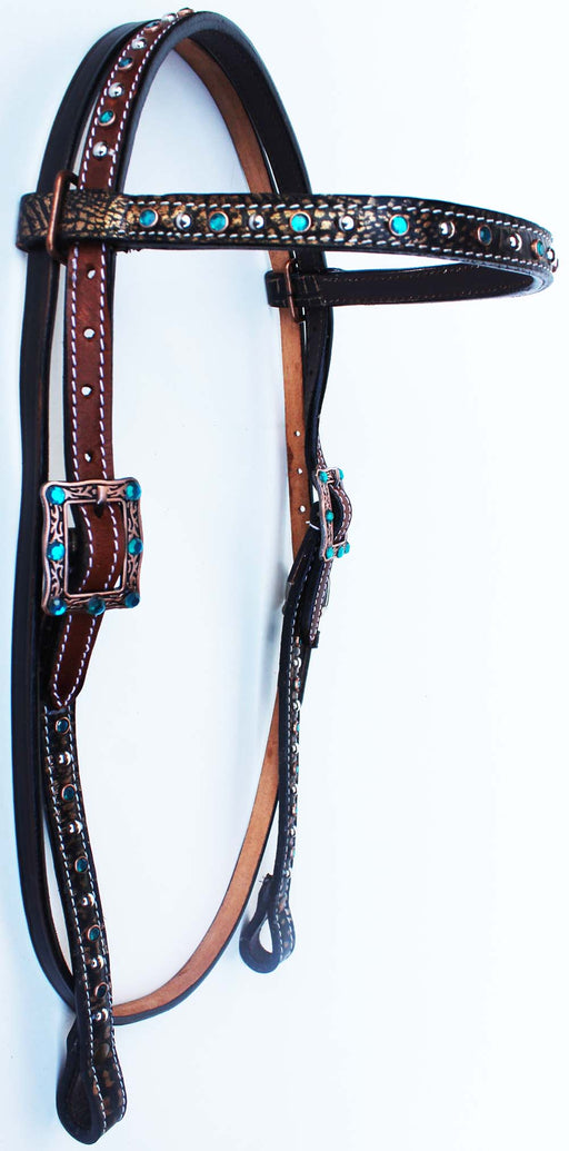 Horse Tack Bridle Western Leather Headstall Turquoise Bling Brown Rodeo 80237HB