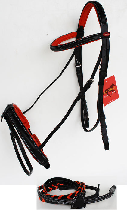 Horse English Padded Leather Raised Flash Bridle Reins Full 803127F