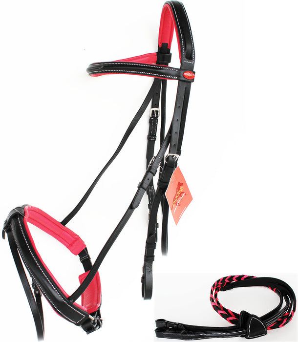 Horse English Padded Leather COB Riding Raised Flash Bridle Reins 803127C