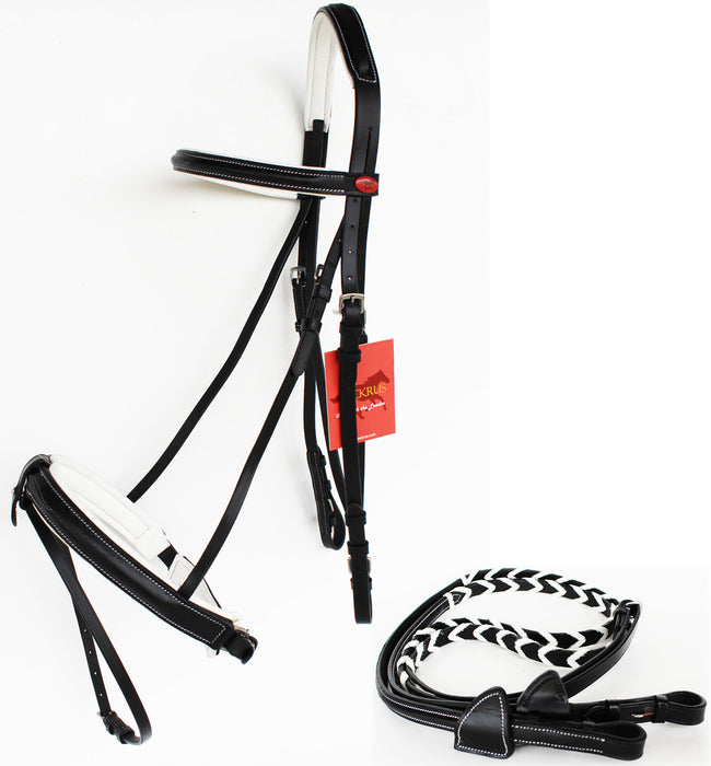 Horse English Padded Leather Raised Flash Bridle Reins Full 803127F