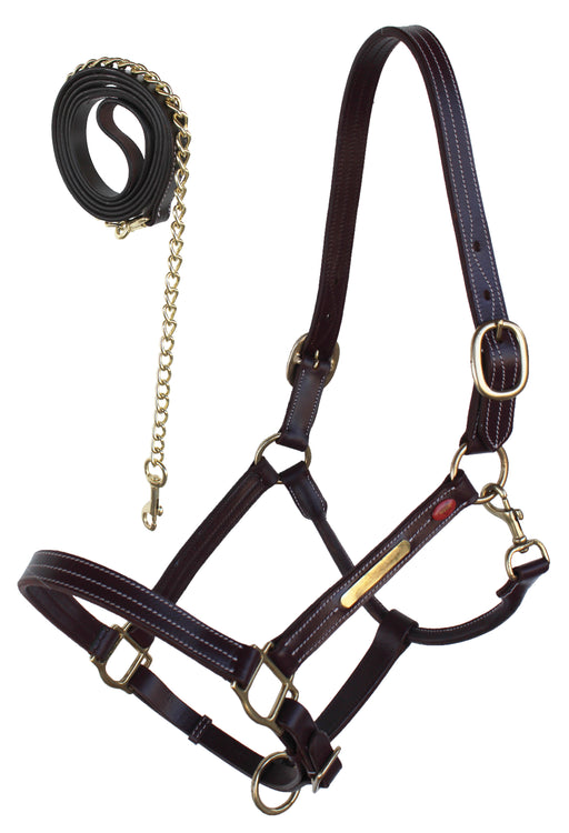 Horse English Triple Stitch Leather Cob Western Show Halter Brown 803211C