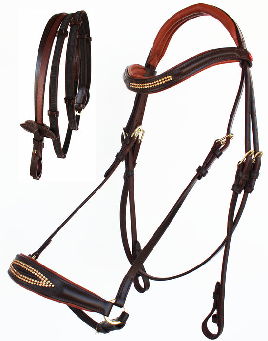 English Horse All Purpose Jumping Hunter Padded Leather Brown Bridle Reins 803482CK