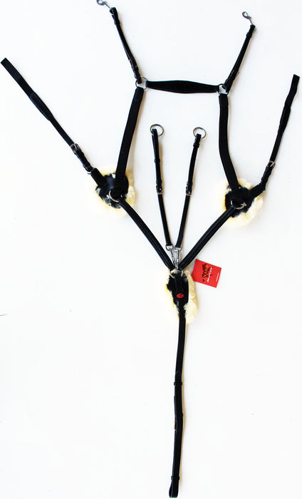 Horse English Padded Leather 5-Point Raised  Breastplate with Original Lamb Fur Padding 803933C