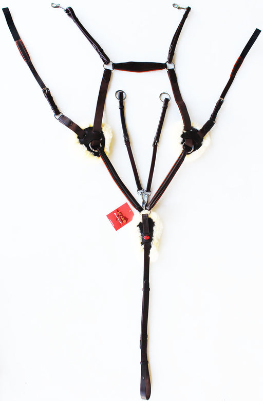 Horse English Padded Leather 5-Point Raised  Breastplate with Original Lamb Fur Padding 803933P