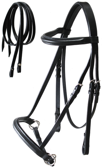 English Black Leather All-Purpose Raised Eventing Sidepull Bridle Reins 803AX08BK-F