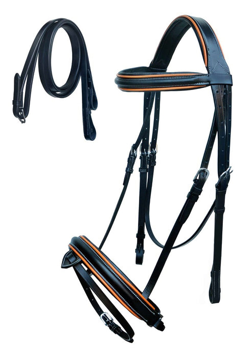 Horse English All-Purpose Trail Black Leather Padded Bridle Reins Flash 803AX09
