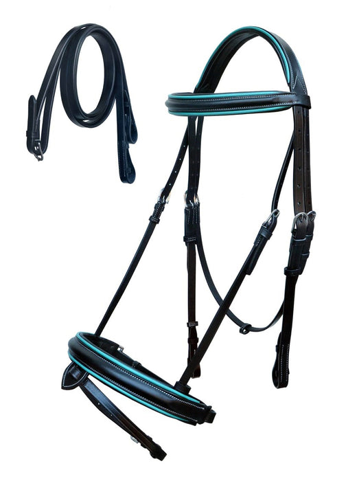 Horse English All-Purpose Trail Black Leather Padded Bridle Reins Flash 803AX09
