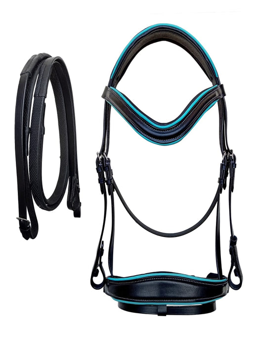 Horse Cob English All-Purpose Trail Black Leather Turquoise Bridle Reins 803AX10TR