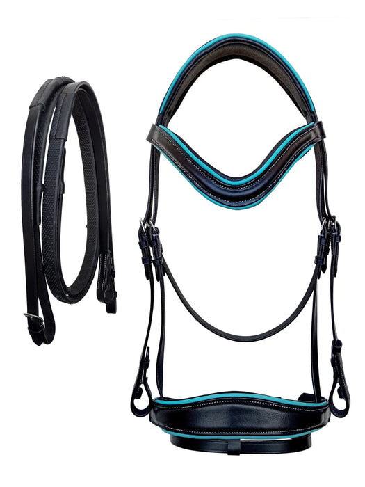 Horse Cob English All-Purpose Trail Black Leather Turquoise Bridle Reins 803AX10TR