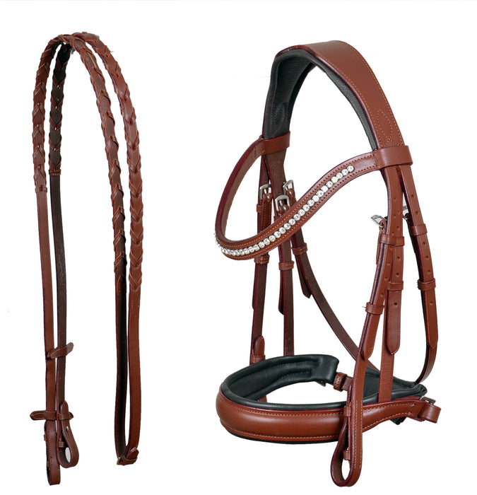 Horse English All-Purpose Pleasure Brown Padded Leather Bridle Reins 803HI03DB-F