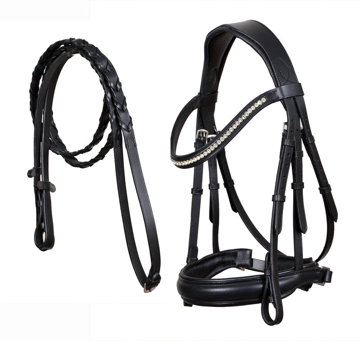 Cob English All-Purpose Pleasure Black Padded Leather Bridle Reins 803HI04BK-C