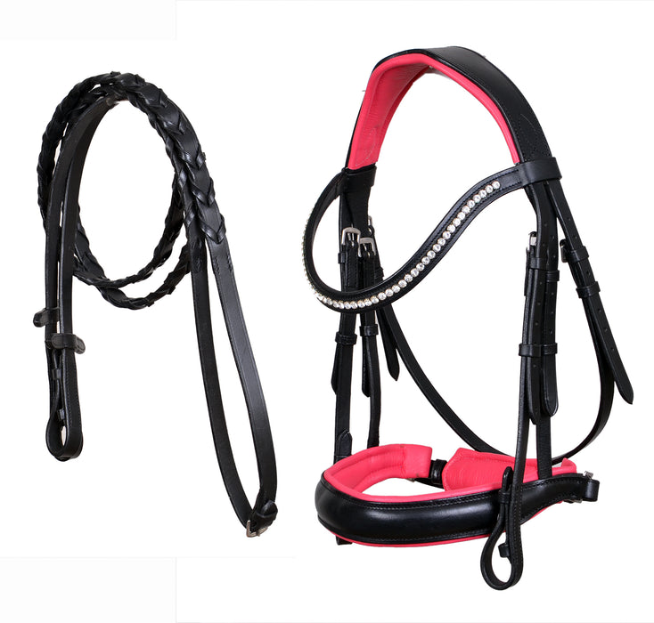 Cob English All-Purpose Pleasure Black Padded Leather Bridle Reins 803HI04PK-C
