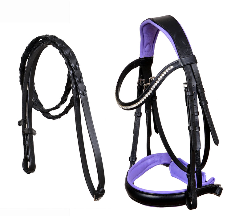 Horse English All-Purpose Pleasure Black Padded Leather Bridle Reins 803HI04PR-F
