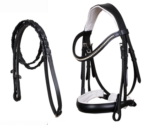 Horse English All-Purpose Pleasure Black Padded Leather Bridle Reins 803HI04WH-F