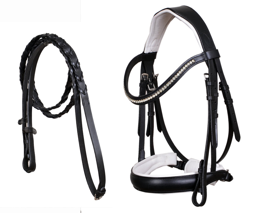Horse English All-Purpose Pleasure Black Padded Leather Bridle Reins 803HI04WH-F