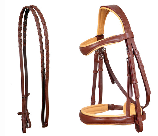 Horse English All-Purpose Pleasure Brown Padded Leather Bridle Reins 803HI05BE-F