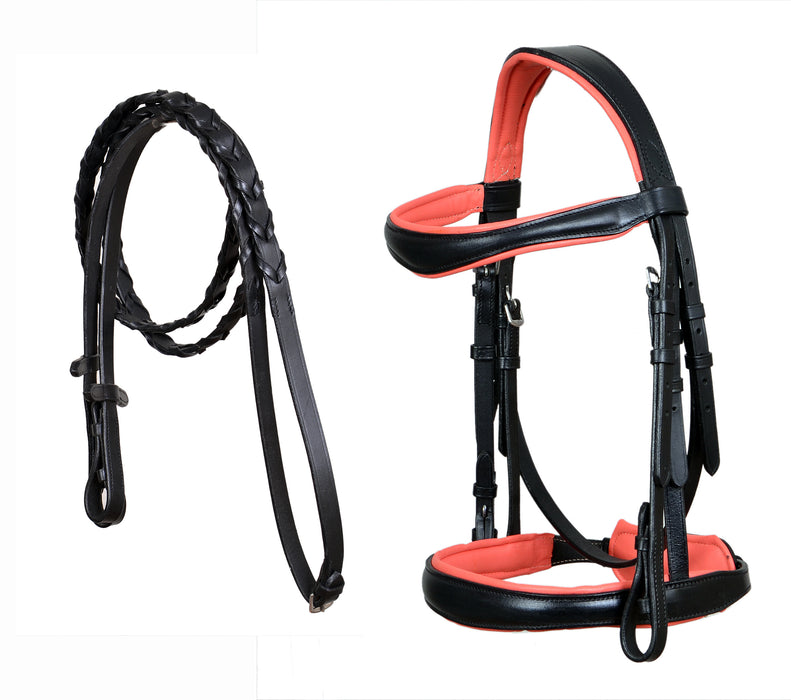Cob English All-Purpose Pleasure Black Padded Leather Bridle Reins 803HI06SM-C