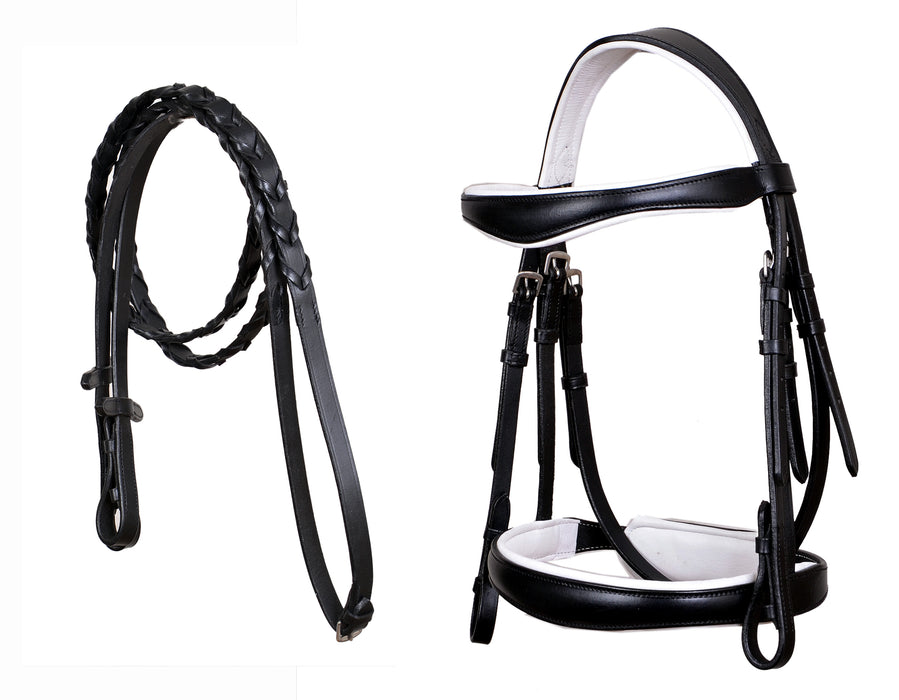 Cob English All-Purpose Pleasure Black Padded Leather Bridle Reins 803HI06WH-C