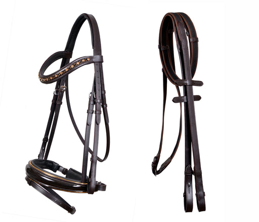 Horse English All-Purpose Trail Pleasure Padded Leather Crystal Browband Bridle with Buckle Reins 803HI22BR-F