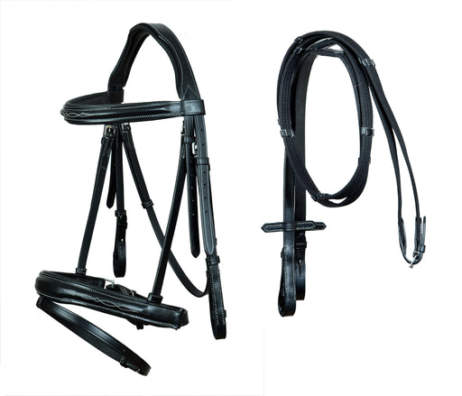 Horse Leather English Bridle Black Padded Fancy Stitch Bridle Reins 803HI31BK-F