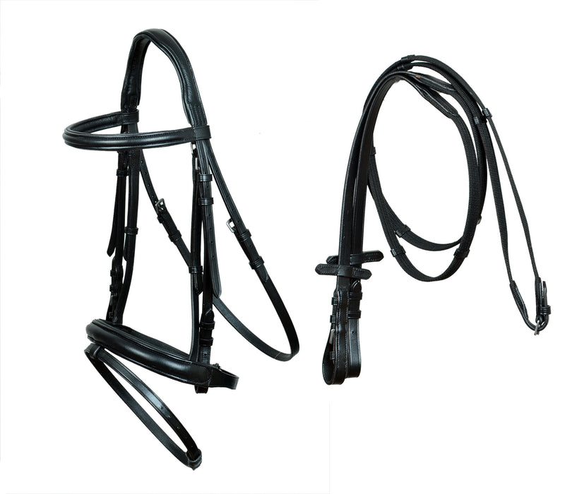 Horse Debut Flash English Bridle Black Leather Padded Bridle Reins 803HI38BK-F