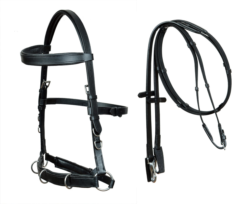 Horse English Training Black Leather Padded Bridle  Nylon Webb Reins 803HI39BK-F