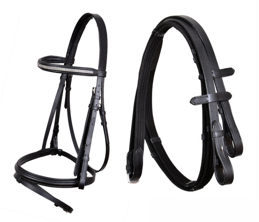 Horse English All-Purpose Trail Pleasure Padded Leather Crystal Browband Bridle with Buckle Reins 803HI53BK-F