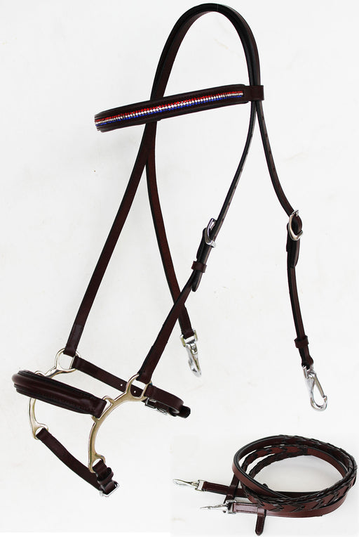 Horse English Leather Bridle Reins Tack Bling Black COB 803S39-C