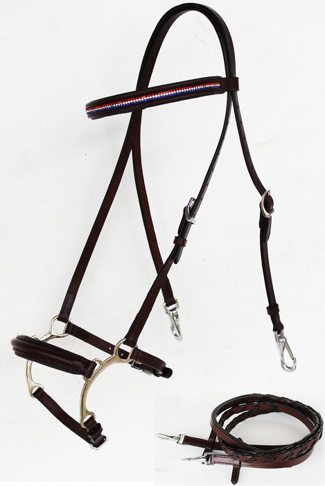 Horse English Leather Bridle Reins Tack Bling Black COB 803S39-C