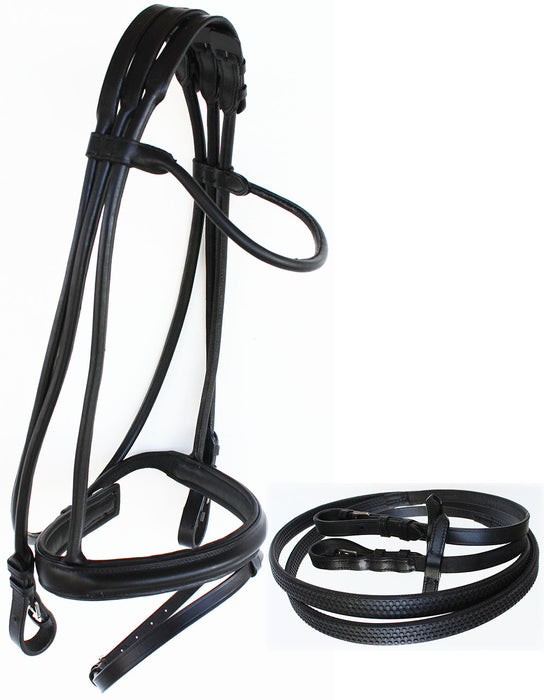 Horse English Leather Padded Noseband  Riding Adjustable Flash Bridle Reins 803S46