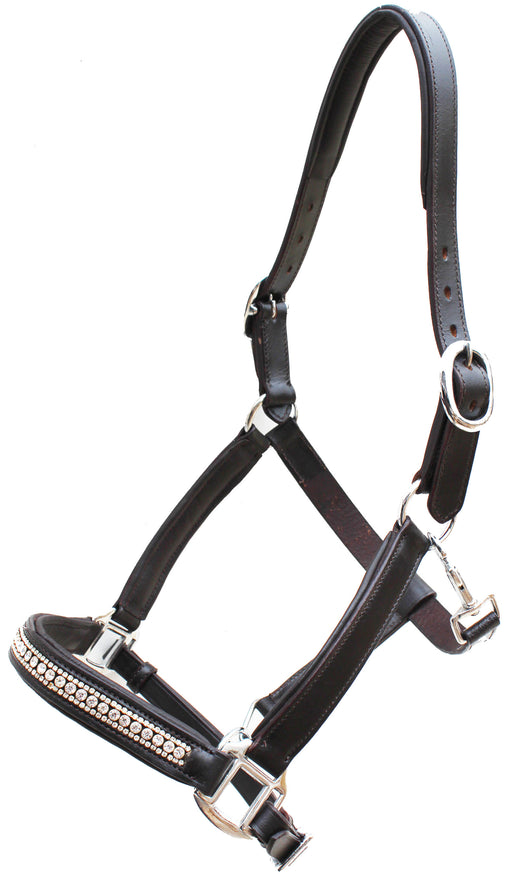 Leather Padded Show Halter w/ Clear Rhinestones 805LH04