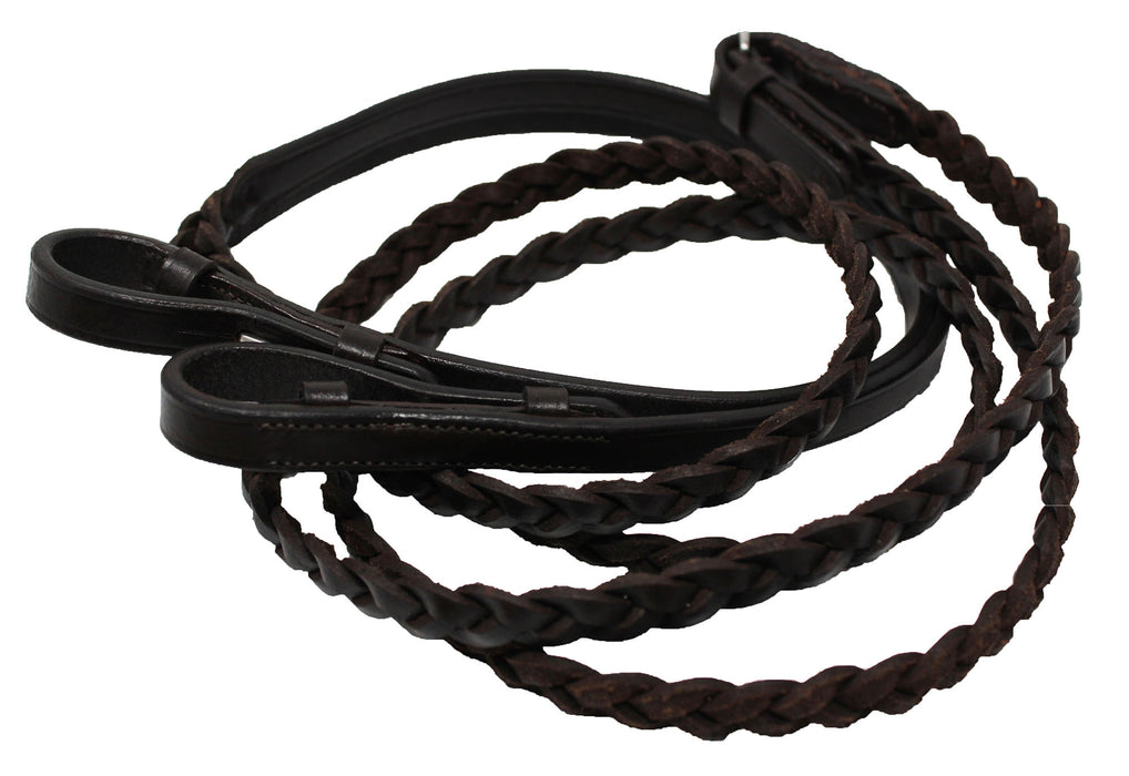 54" Full Horse English Braided Leather Reins 805LR01