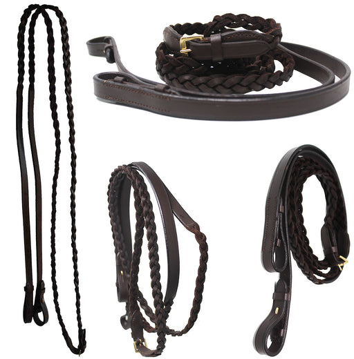 54" x 1/2" Full Horse English Braided Leather Reins 805LR02