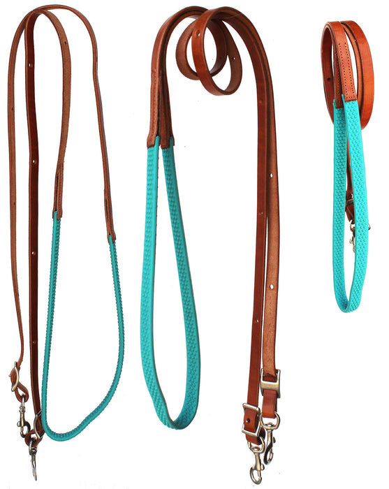 Horse Western 8' Tan Leather Rubber Grip Contest Barrel Reins 805LR11