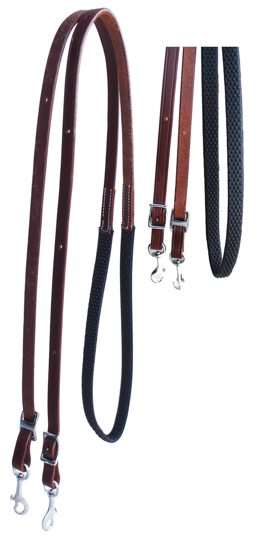 Horse Western 8' Brown Leather Rubber Grip Barrel Reins Black 805LR13