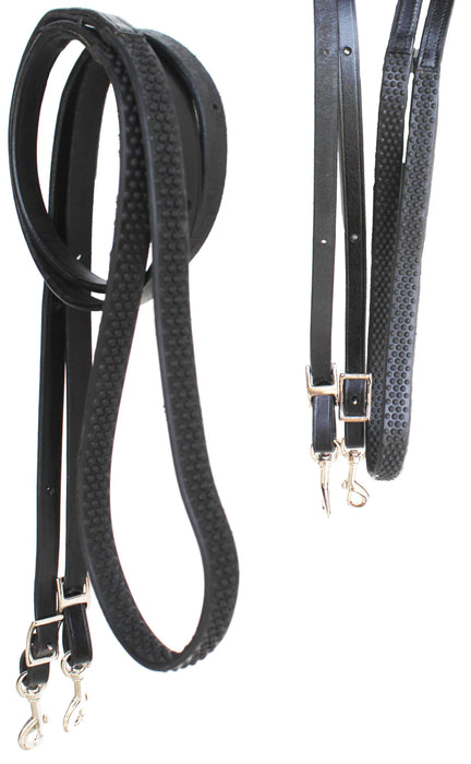 Horse Western 8' Black Leather Rubber Grip Contest Barrel Reins Black 805LR14