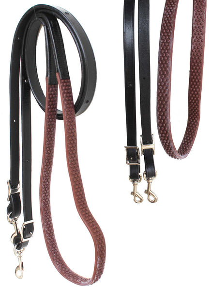 Leather Rope Bronc Rein Split 7ft - 4 Ply Bourbon Colored - Trigger Snap