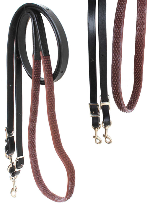 Horse Western 8' Black Leather Rubber Grip Contest Barrel Reins Black 805LR14