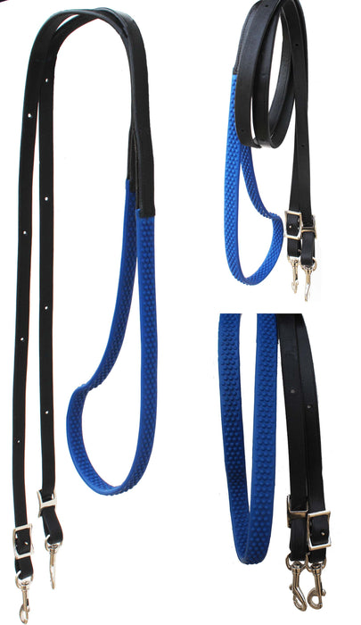 Horse Western 8' Black Leather Rubber Grip Contest Barrel Reins Black 805LR14