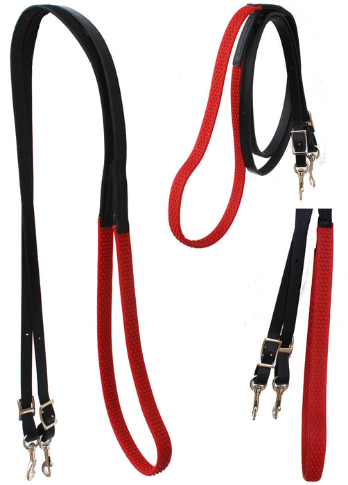 Horse Western 8' Black Leather Rubber Grip Contest Barrel Reins Black 805LR14