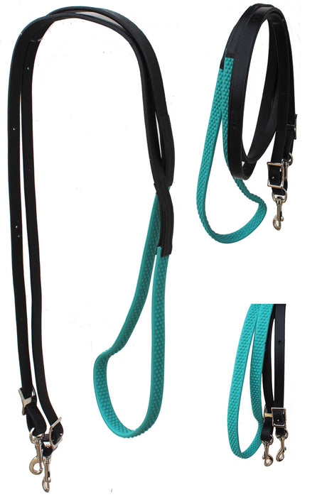 Horse Western 8' Black Leather Rubber Grip Contest Barrel Reins Black 805LR14