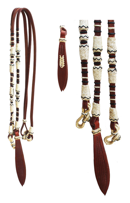 Horse Braided Natural Rawhide Leather Rommel Romel Romal Reins Tack 805LR1819