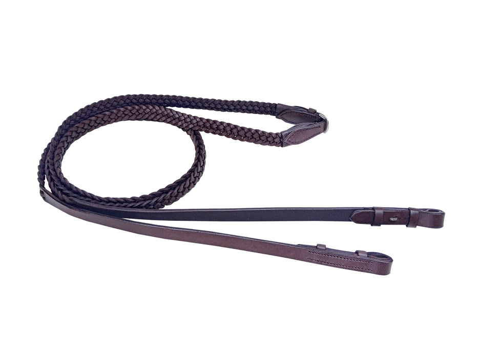 Full Horse English Braided Genuine Brown Leather Reins 805LR30