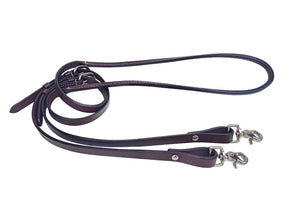 Brown Leather Draw Reins 3/8" x 8' – Heavy Duty English Training Reins with Swivel Snap Ends | Convertible Split or Single Rein with Nickel Plated Hardware | 805LR35BR-8
