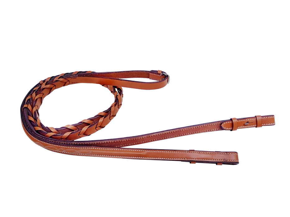 Full Horse English Laced Fancy Stitch Genuine Tan Leather Reins 805LR32