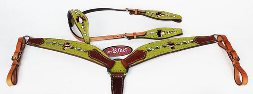 Show Tack Horse Bridle Western Leather Headstall Breast Collar Green 8250