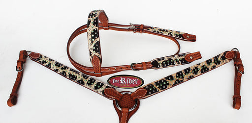 Show Tack Horse Bridle Western Leather Headstall Breast Collar Green 8251