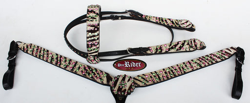 Show Tack Horse Bridle Western Leather Headstall Breast Collar Green Rodeo 8254