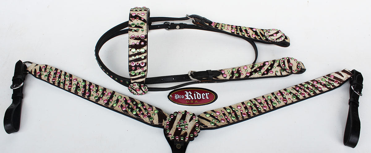 Show Tack Horse Bridle Western Leather Headstall Breast Collar Green Rodeo 8254